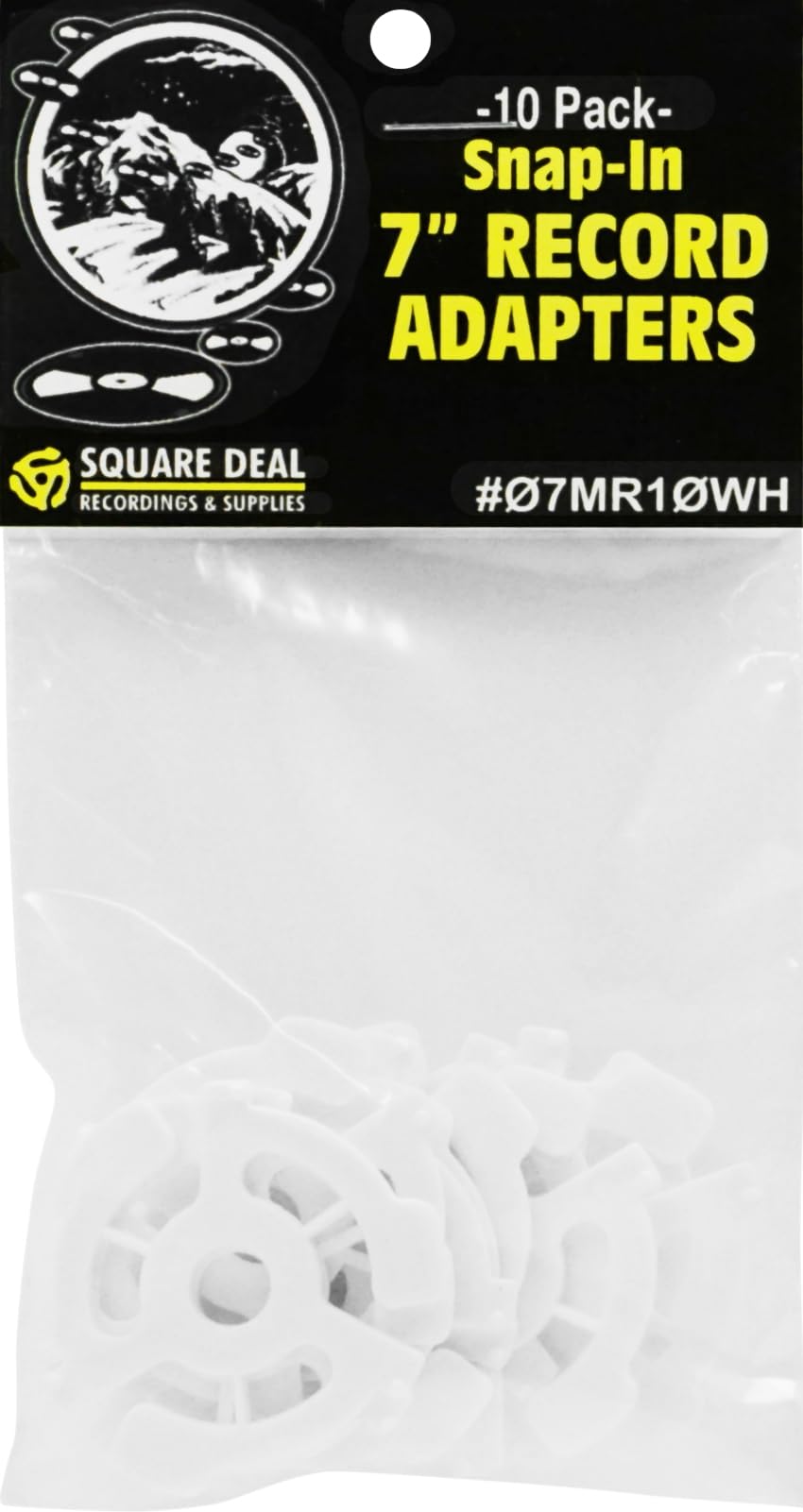 (10) Flat White Plastic Record Adapters - Snap in Inserts to Make 7 45rpm Records Fit on Standard Vinyl Turntables #07MR10WH