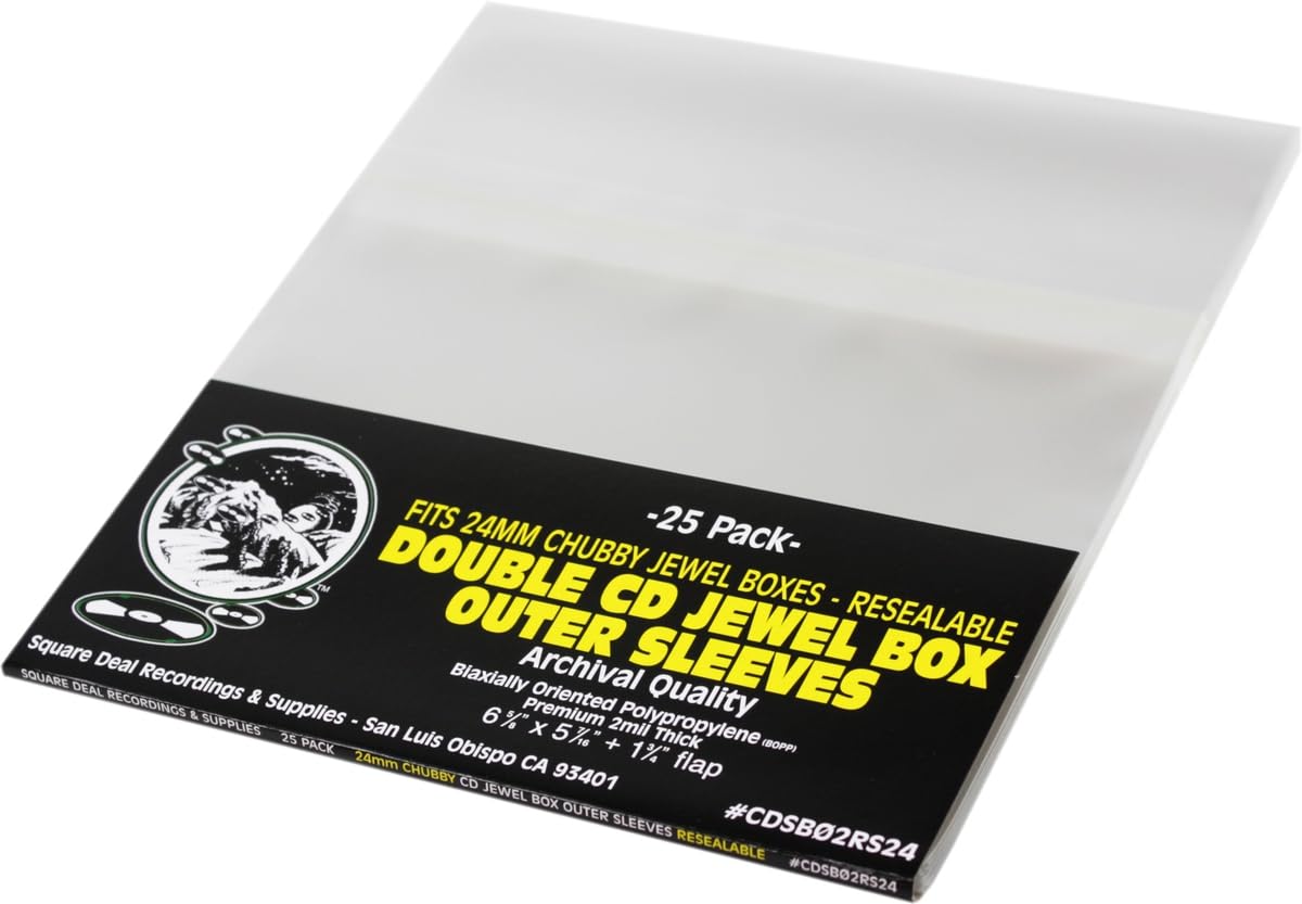 (25) Cd Resealable Outer Sleeves - Oversize - Fits Chubby 24Mm Cd Jewel Boxes - Super Clear  Archival Quality  Premium 2 Mil Thick #Cdsb02Rs24 -Like New