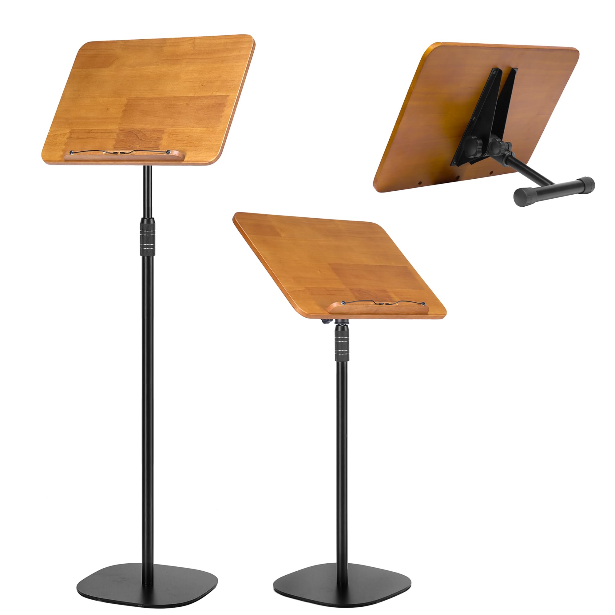 100% Solid Wood 5 in 1 Dual-use Sheet Music Stand & Desktop Book Stand, Height Adjustable from 23.6-59 in, Floor Reading Stand w
