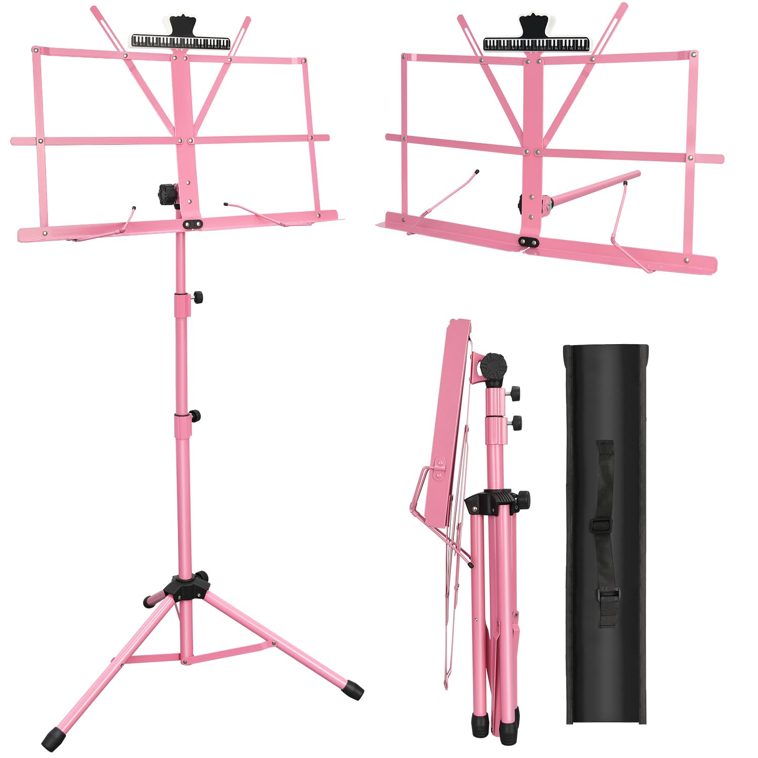 1 Pack Music Stand, 2 in 1 Dual-Use Folding Sheet Music Stand, Lightweight Portable Adjustable Desktop Book Stand with Music She