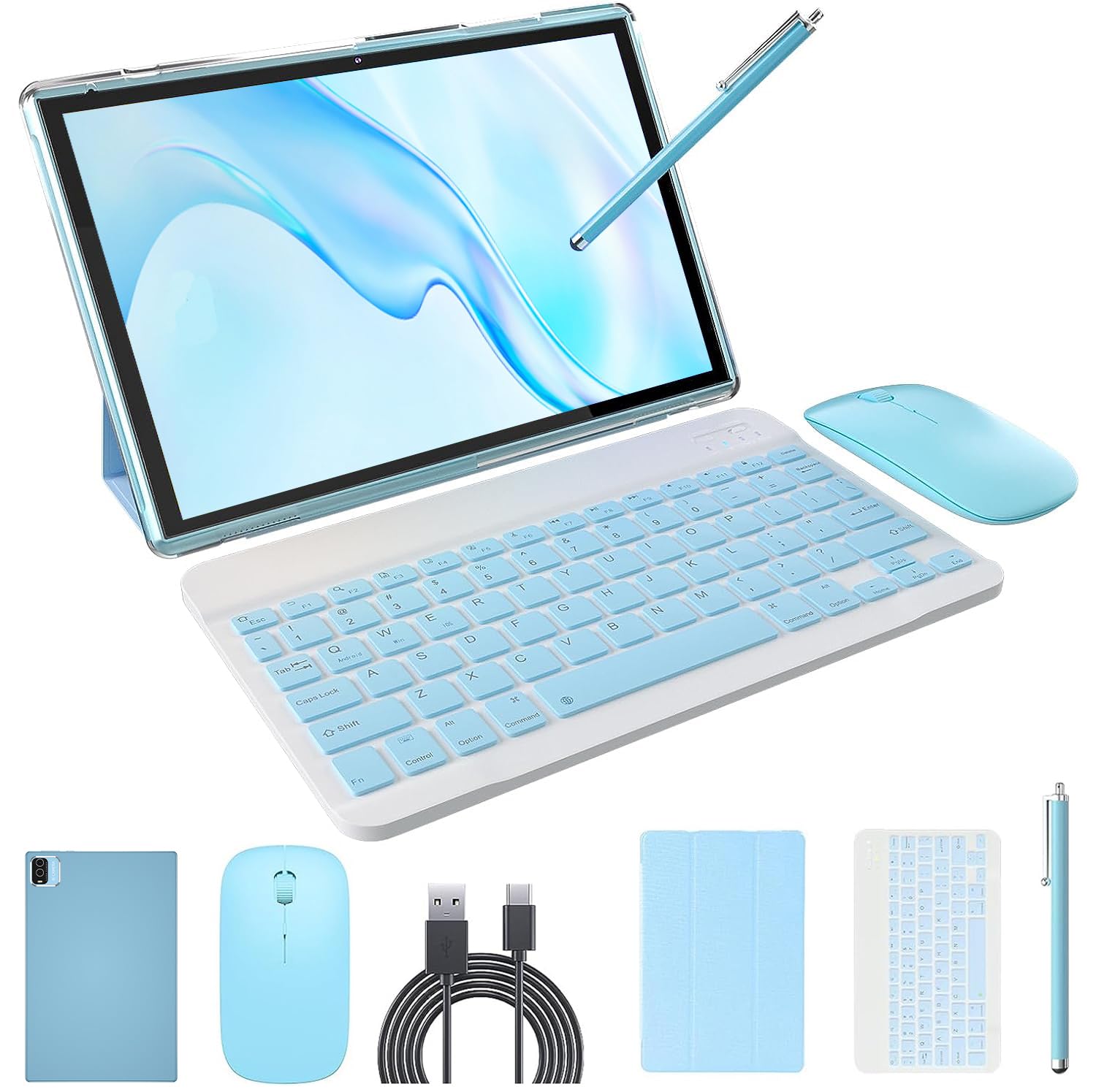 10 Inch Tablet Android 14 Tablets 2 In 1 With Keyboard Case Mouse Stylus Android Tableta 8Gb+64Gb Support 1Tb Expansion, 10.1  I