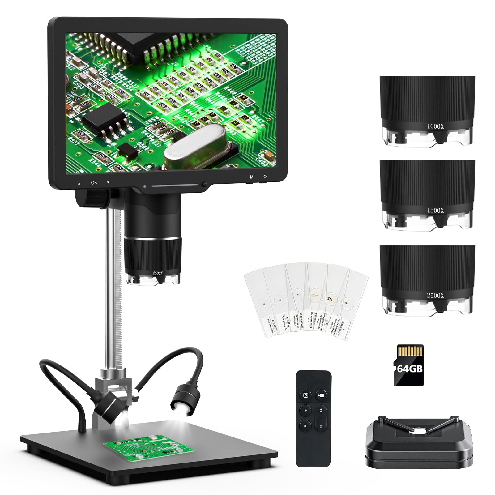10.1 LCD Digital USB Coin Microscope: Opaita 3 Lens HDMI Magnifier for Entire Coins with IPS Screen,2500X 2K Soldering Microscop
