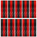 10 Pack Black and Red Party Backdrop Streamers Decorations Foil Fringe Curtains Metallic Tinsel Backdrop for Birthday Halloween