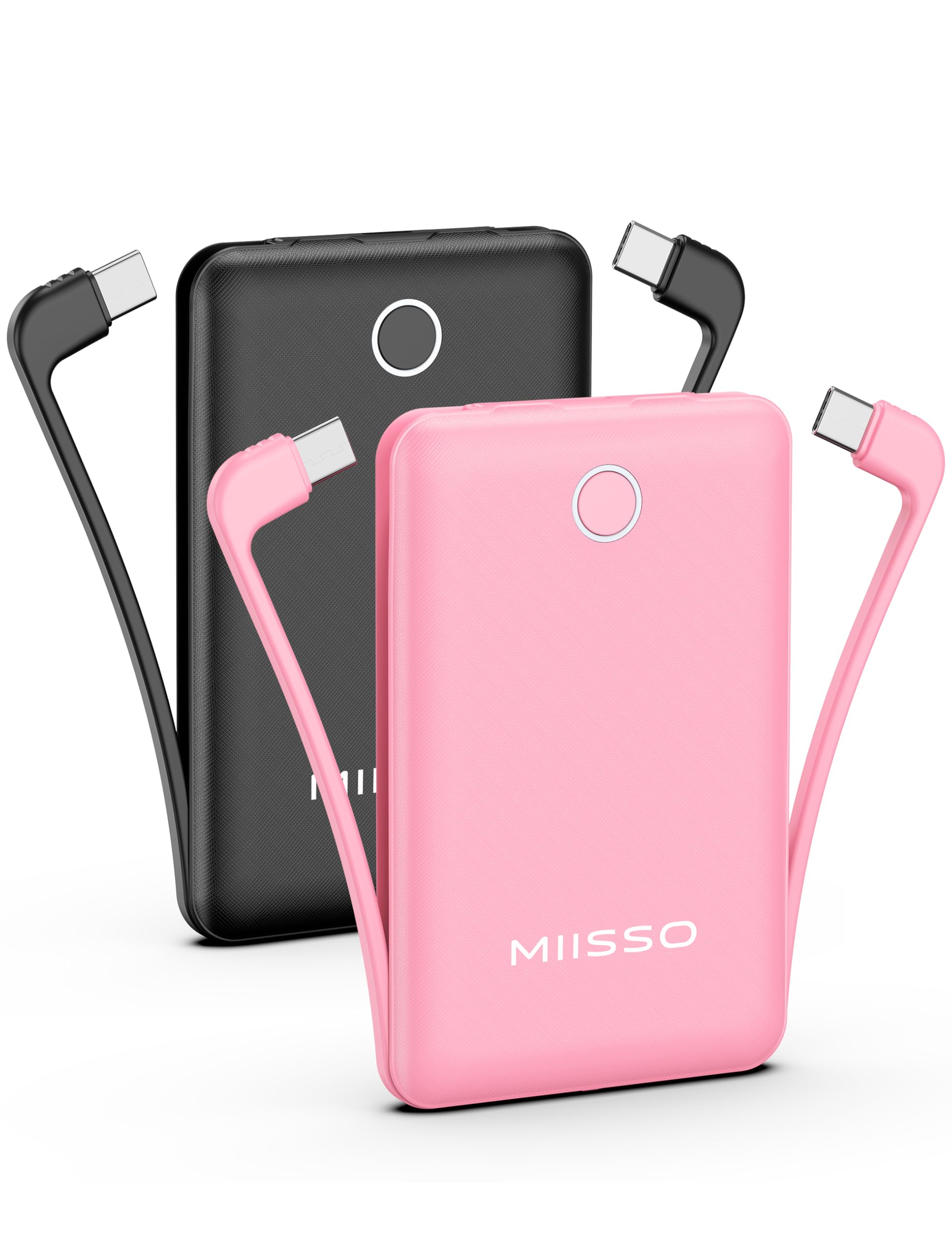 10000mAh Compatible with iPhone 15/16/17 and Android, Slim Portable Charger with Built in Cable, Power Bank Travel Charger Exter