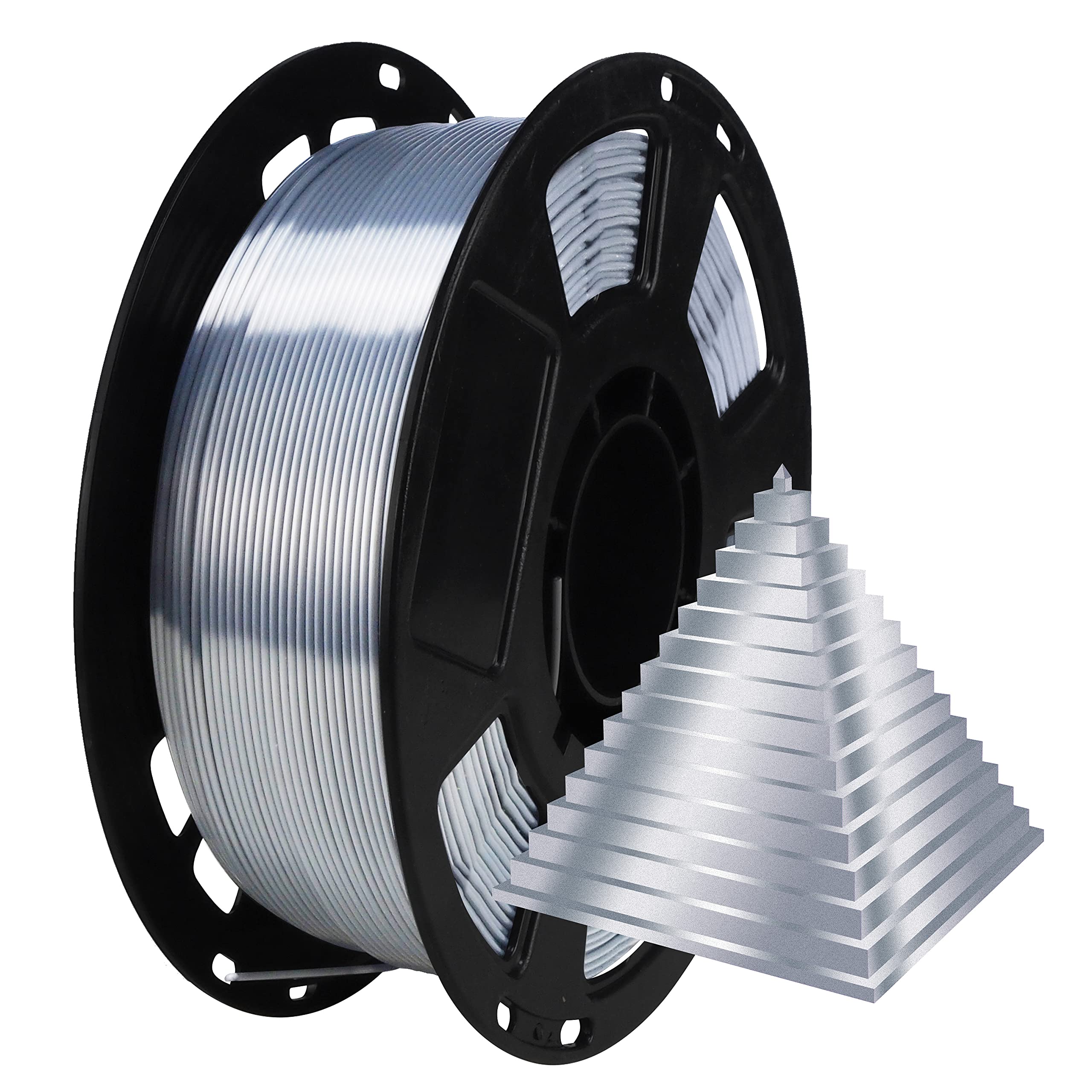 1.75mm Silk Pearlescent Metal Silver Shiny PLA Filament, 1kg 3D Printing Material Widely Support for FDM 3D Printer, Pack with E