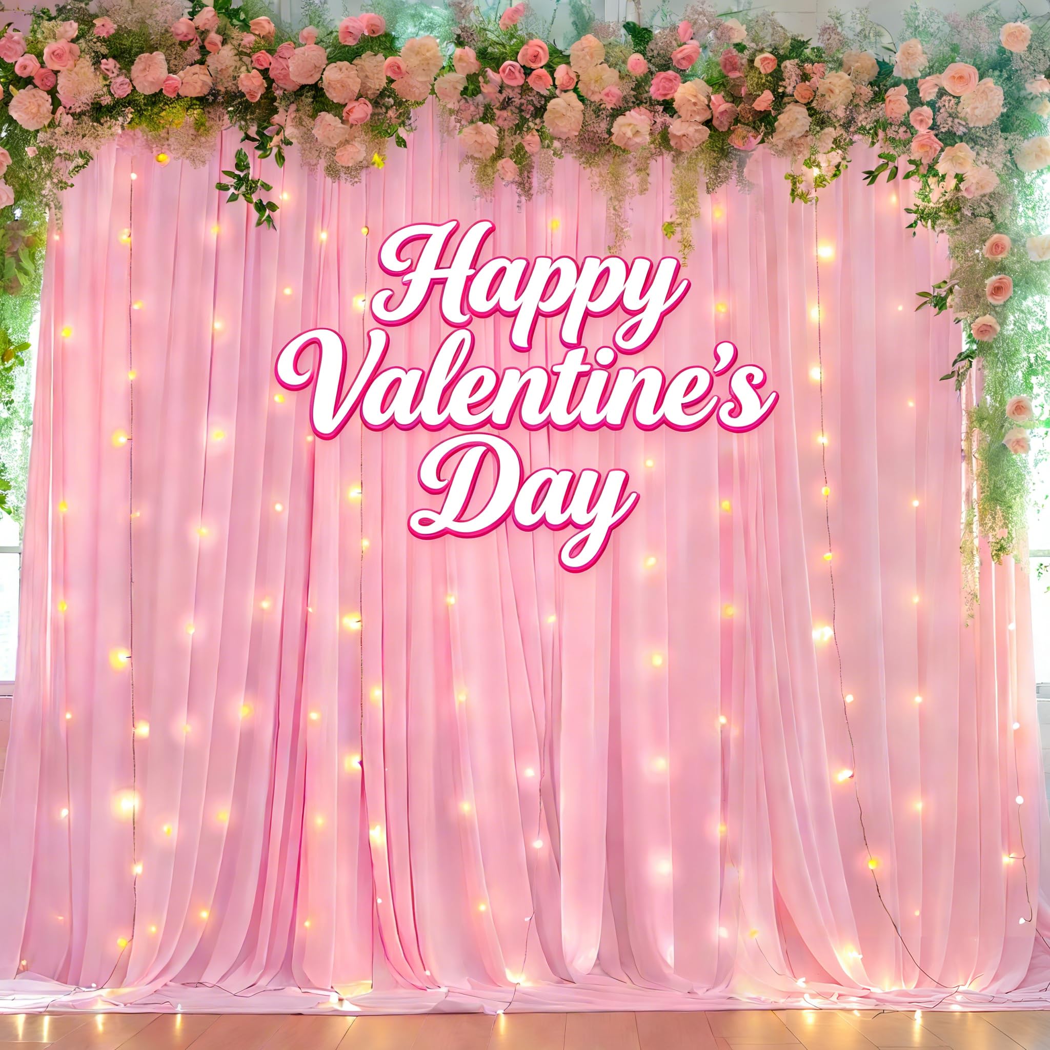 10 x 10ft Pink Curtains With Lights String for Valentines Day Photo Backdrop - Wrinkle-Free Polyester Drapes for Girls Birthday