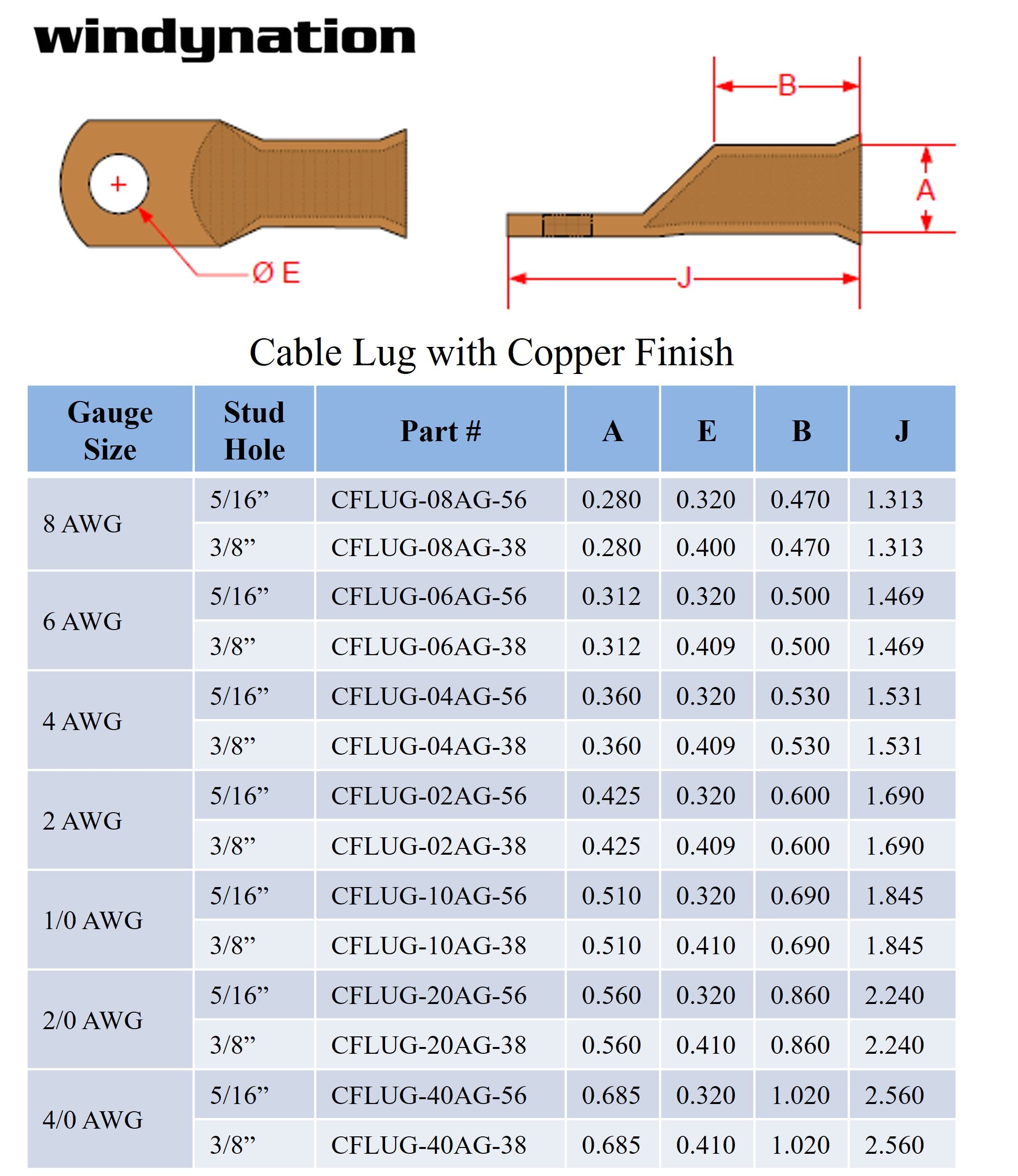 10 Pcs Wni 6 Gauge X 5/16 Pure Copper Battery Welding Cable Lug Connector Ring Terminals