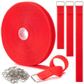 1 x32Ft Hook and Loop Straps with 50 Metal Buckles, Adjustable Fastening Cable Straps, Free Cut Length, Reusable Nylon Cable Tie