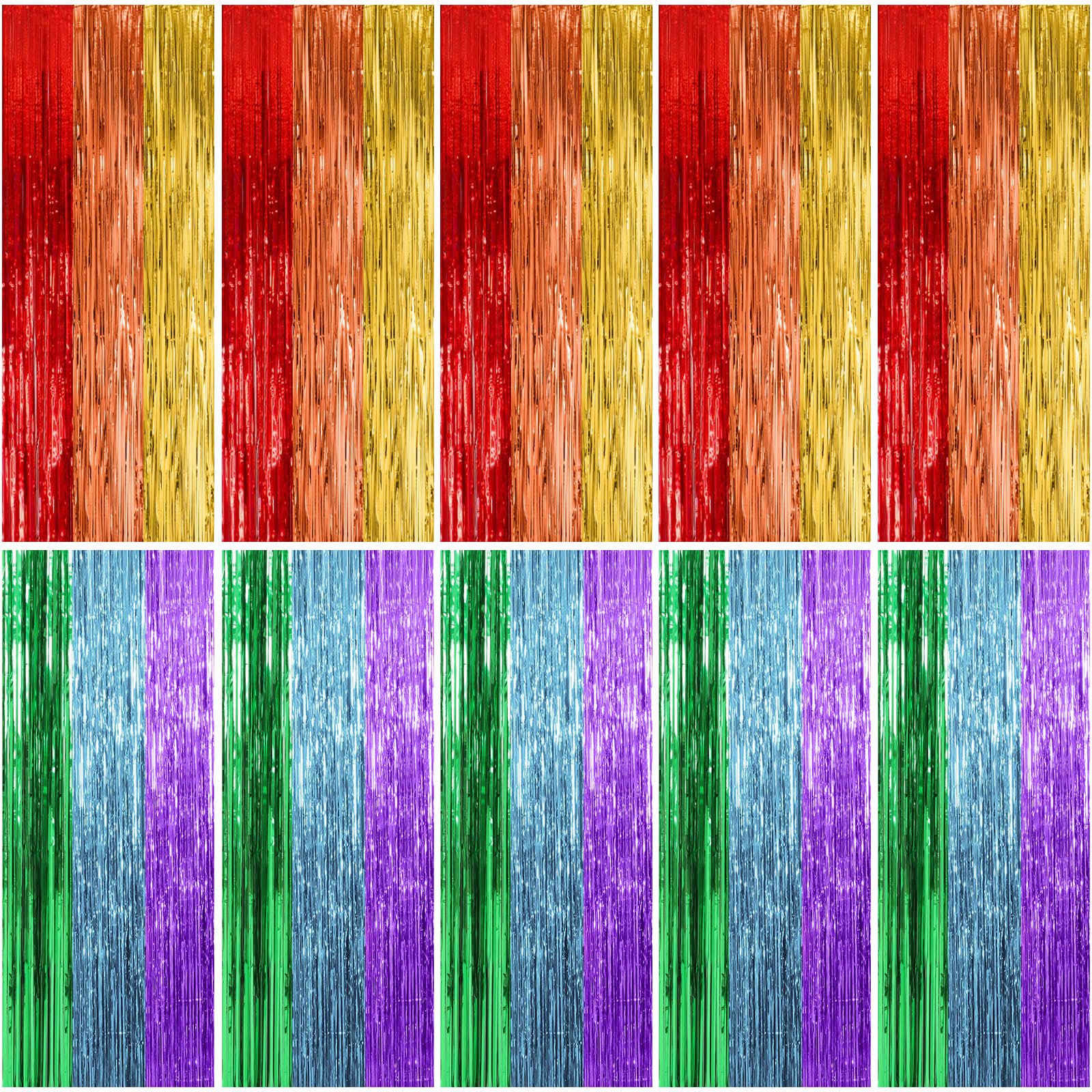 10 Pack Rainbow Party Backdrop Streamers Decorations Colorful Foil Fringe Curtains Metallic Tinsel Backdrop for Birthday First D